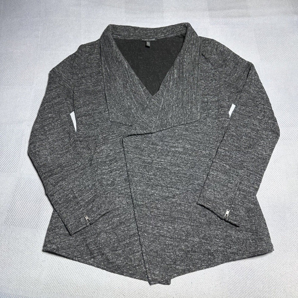 Eileen Fisher Charcoal Gray Terrazzo Draped Open‎ Front Jacket Women's XS